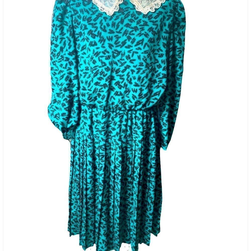vintage green & black lady carol dress size 12